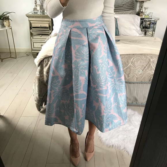 Spring Light Blue and Pink Flare Pleated Skirt - Picture 8 of 8